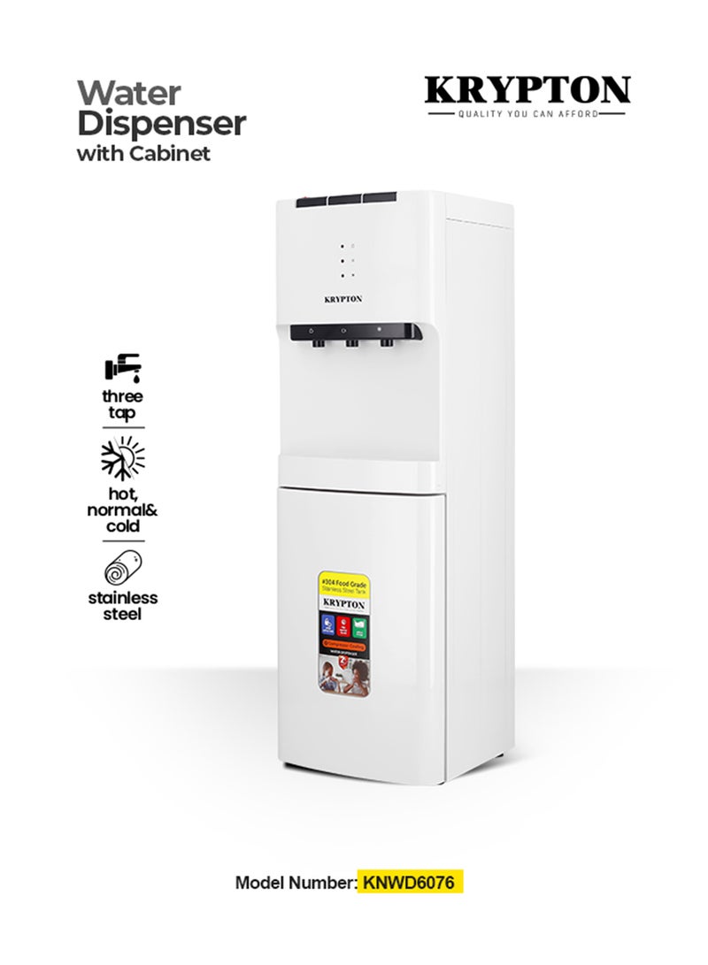 KRYPTON Water Dispenser with Cabinet – 3 Taps (Hot, Cold, Normal) | Fast Compressor Cooling with R134a Refrigerant Food-Grade Stainless Steel Tank Durable ABS Plastic & Metal Body Built-In Child Safety Lock KNWD6076 white - Image 1