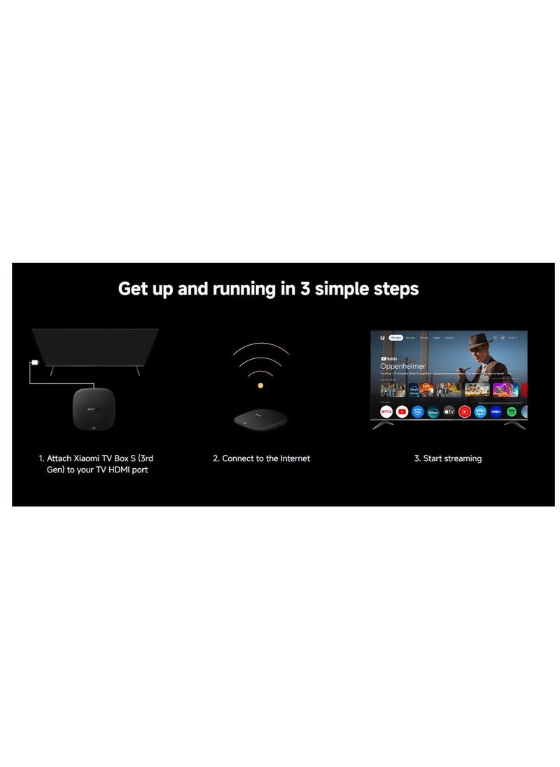 Xiaomi TV Box S 3rd Gen - 4K UHD, Google TV, 32GB Memory, Dolby Vision & Atmos, WiFi 6, HDMI 2.1, Fast Streaming, Compact and Powerful black - Image 4