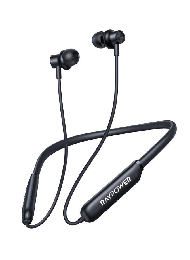 RAVPOWER Bluetooth Neckband Earphones, 40Hrs Playtime, Bluetooth 5.2, Call Noise Reduction, Sweat And Waterproof, 10mm Drivers, 3D HiFi Sound, Magnetic Switch, Ergonomic Design, BH1008 - Black - Image 1