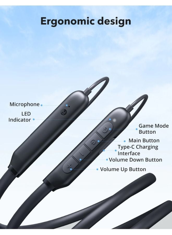 RAVPOWER Bluetooth Neckband Earphones, 40Hrs Playtime, Bluetooth 5.2, Call Noise Reduction, Sweat And Waterproof, 10mm Drivers, 3D HiFi Sound, Magnetic Switch, Ergonomic Design, BH1008 - Black - Image 2