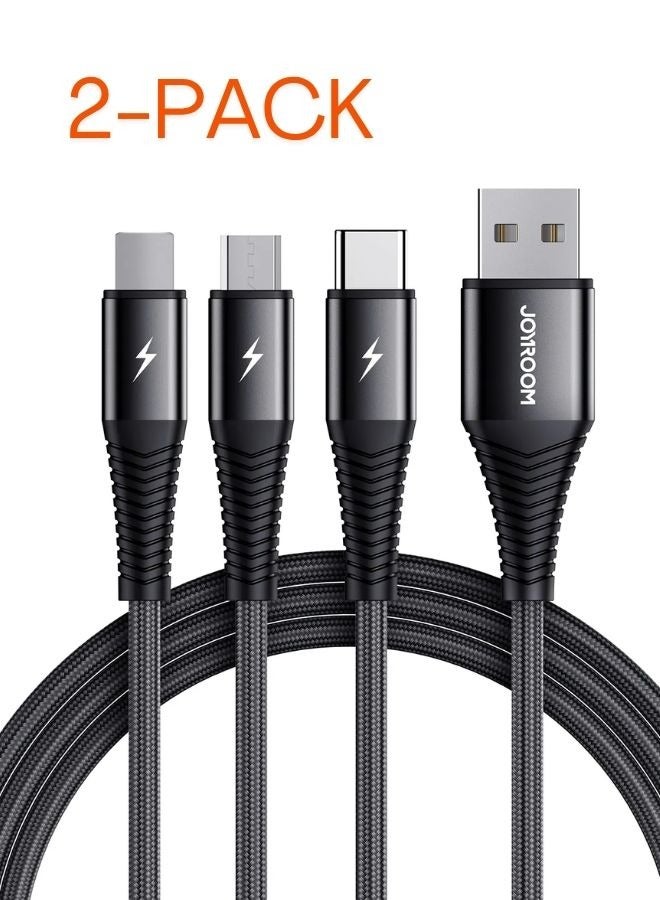 جوي روم 2-Pack Fast Charging Braided 3 In 1 USB Cable Black - Image 1