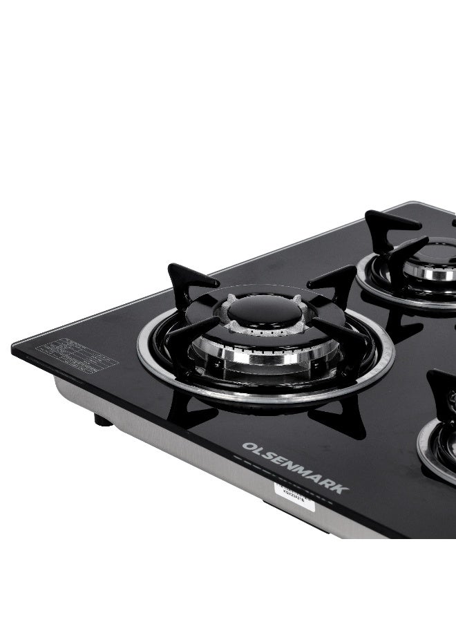 Olsenmark 2-in-1 Built-in Gas Hob - 8mm Tempered Glass Top | Brass Burner - Auto-Ignition - Thick Pan Support | Bakelite Knobs | Low Gas Consumption OMCH1823 black  - Image 5