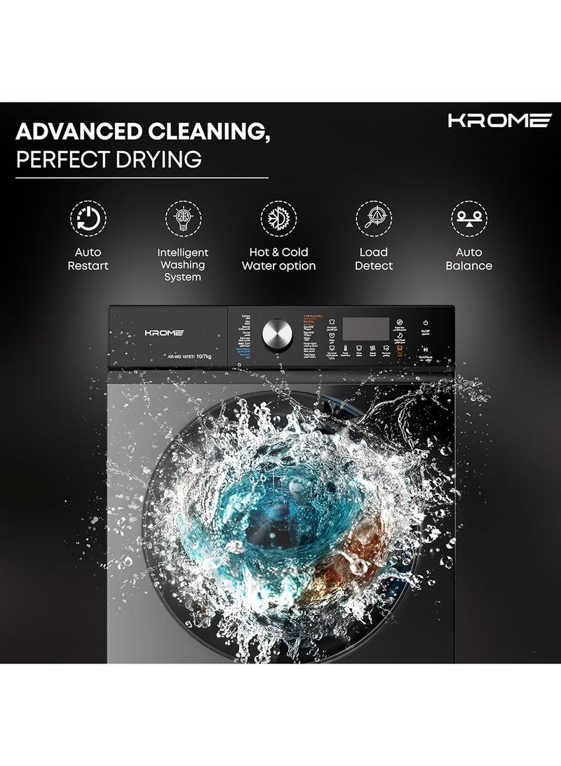 كروم غسالة ومجفف تحميل أمامي | 10 كجم غسيل | 7 كجم تجفيف | 1400 دورة في الدقيقة | درجة حرارة متغيرة | استشعار وإزالة الرغوة | محرك BLDC | إعادة تشغيل تلقائية | توازن تلقائي | كشف الحمولة | قفل للأطفال - Image 3
