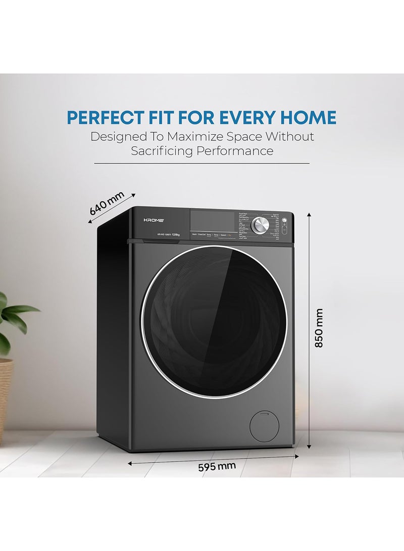 كروم غسالة ومجفف تحميل أمامي | 12 كجم غسيل | 8 كجم تجفيف | 1400 دورة في الدقيقة | درجة حرارة متغيرة | استشعار وإزالة الرغوة | محرك مباشر | إعادة تشغيل تلقائية | توازن تلقائي | كشف الحمولة | قفل للأطفال - Image 2