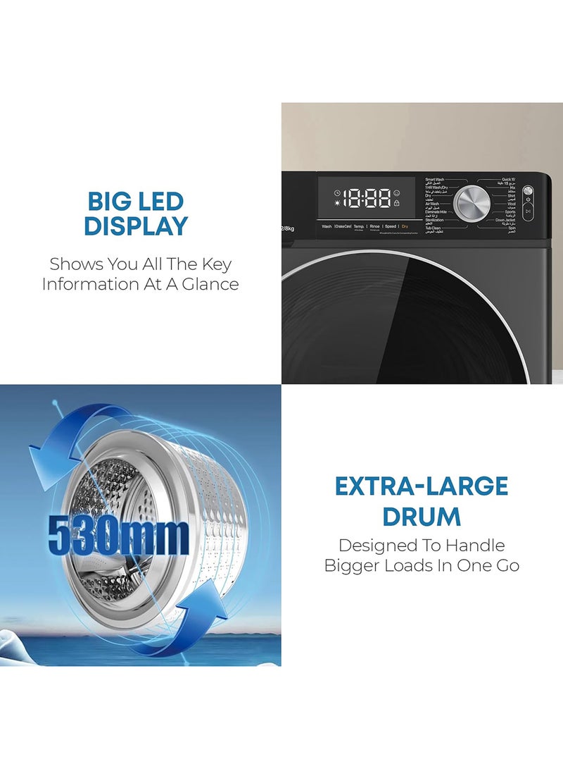 كروم غسالة ومجفف تحميل أمامي | 12 كجم غسيل | 8 كجم تجفيف | 1400 دورة في الدقيقة | درجة حرارة متغيرة | استشعار وإزالة الرغوة | محرك مباشر | إعادة تشغيل تلقائية | توازن تلقائي | كشف الحمولة | قفل للأطفال - Image 5