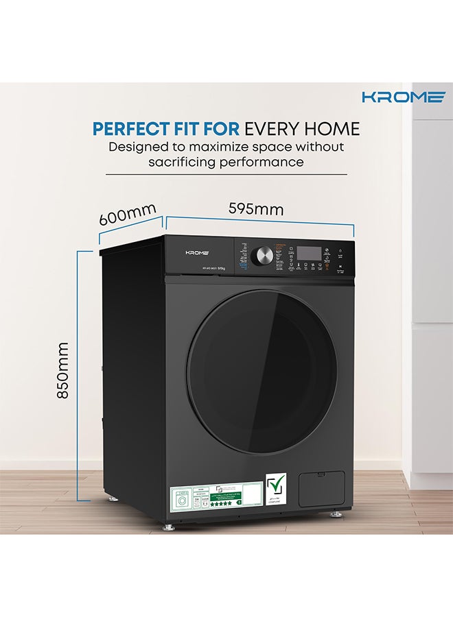 Krome Front Loading Washer Dryer Machine | 9 Kg Washing| 6Kg Drying|1400 RPM Spin| Variable Temperature| Foam Sensing & Removal | BLDC Motor| Auto Restart| Auto Balance | Load Detect | Child Lock 9 kg KR-WD 96STI Titanium - Image 4