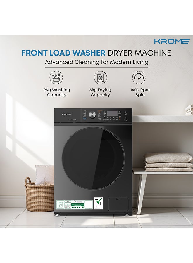 Krome Front Loading Washer Dryer Machine | 9 Kg Washing| 6Kg Drying|1400 RPM Spin| Variable Temperature| Foam Sensing & Removal | BLDC Motor| Auto Restart| Auto Balance | Load Detect | Child Lock 9 kg KR-WD 96STI Titanium - Image 5