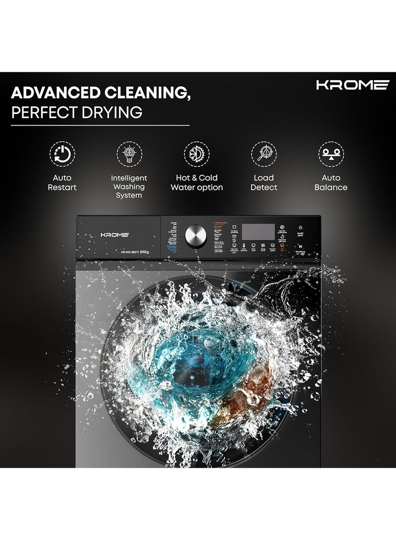 كروم غسالة ومجفف تحميل أمامي | 9 كجم غسيل | 6 كجم تجفيف | 1400 دورة في الدقيقة | درجة حرارة متغيرة | استشعار وإزالة الرغوة | محرك BLDC | إعادة تشغيل تلقائية | توازن تلقائي | كشف الحمولة | قفل للأطفال - Image 3