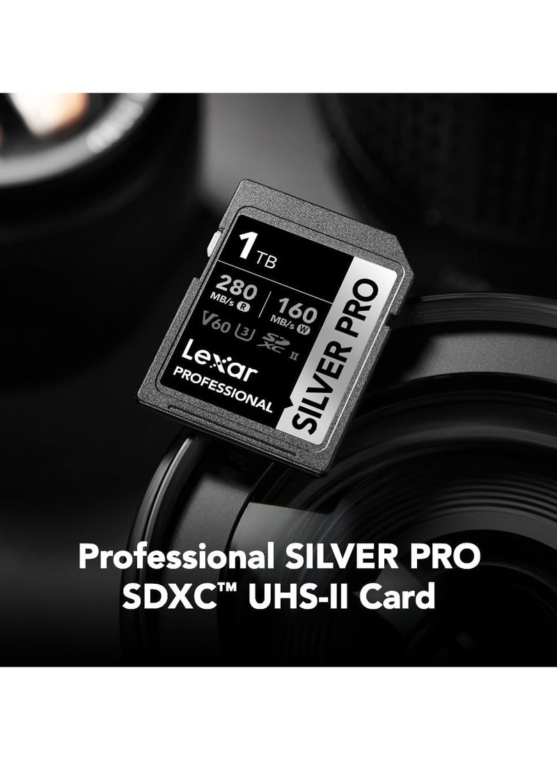 Lexar Lexar 1TB Professional Silver PRO SDXC Memory Card, UHS-II, C10, U3, V60, Full-HD & 4K Video, Up to 280MB/s Read, For Professional Photographer, Videographer, Enthusiast (LSDSIPR001T-BNNNG) 1 TB  - Image 2