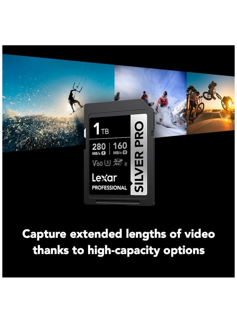 Lexar Lexar 1TB Professional Silver PRO SDXC Memory Card, UHS-II, C10, U3, V60, Full-HD & 4K Video, Up to 280MB/s Read, For Professional Photographer, Videographer, Enthusiast (LSDSIPR001T-BNNNG) 1 TB  - Image 5