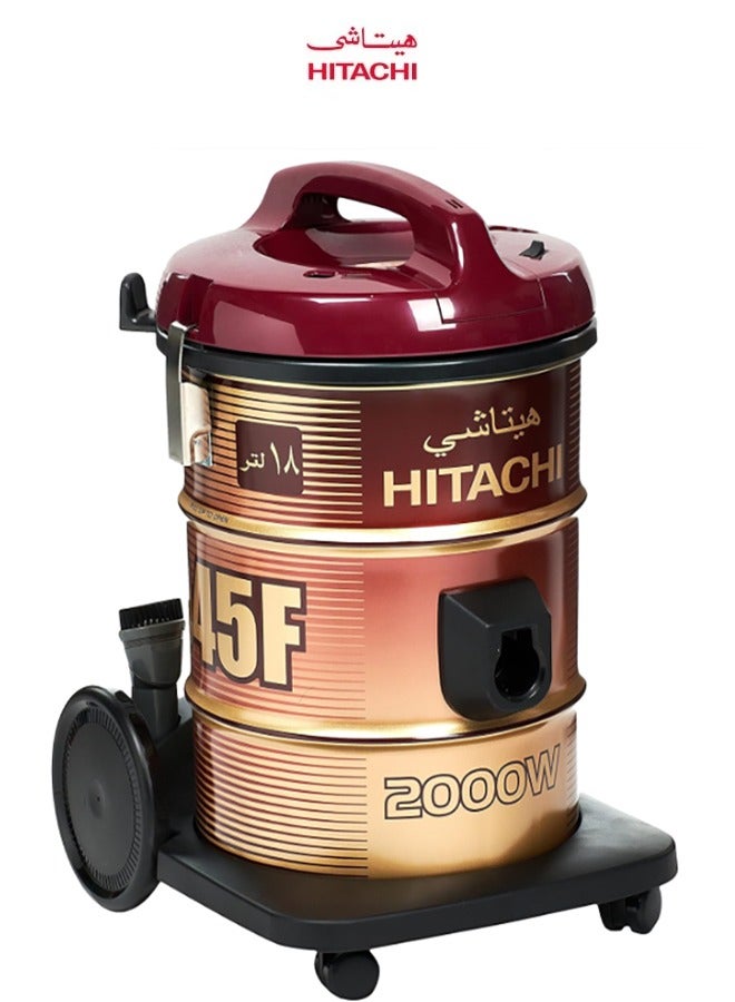 هيتاشي Power Drum Vacuum Cleaner With 8 Accessories, 7m Cord 18 L 2000 W CV-945FWR Dark Red  - Image 1