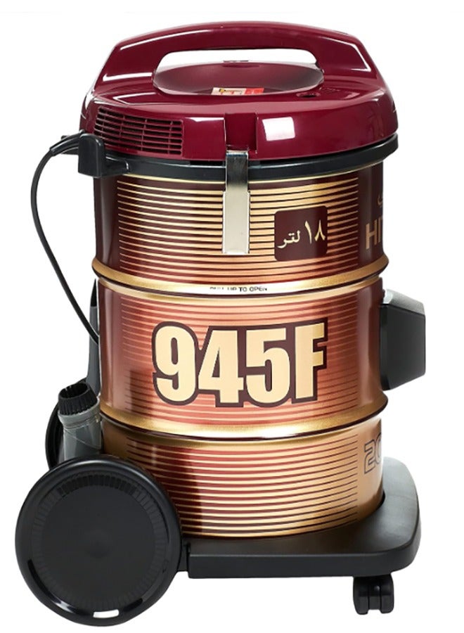 هيتاشي Power Drum Vacuum Cleaner With 8 Accessories, 7m Cord 18 L 2000 W CV-945FWR Dark Red  - Image 2