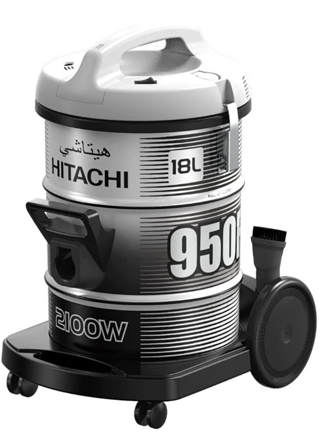 هيتاشي Power Drum Vacuum Cleaner With 7 Accessories, 7m Cord 18 L 2100 W CV-950HSS220 Grey  - Image 2