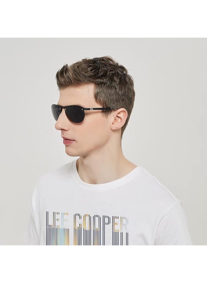 لي كوبر Men's Polarized Sunglasses Matt Black  Frame Single Black  Mirror Lens 63mm  - LC1020C01  - Image 5