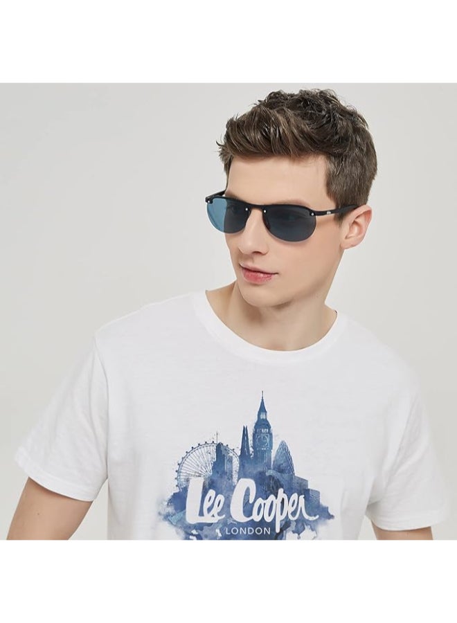 لي كوبر Men's Polarized Sunglasses Matt Dark Blue  Frame Single Blue Mirror Lens 63mm  - LC1020C02  - Image 5