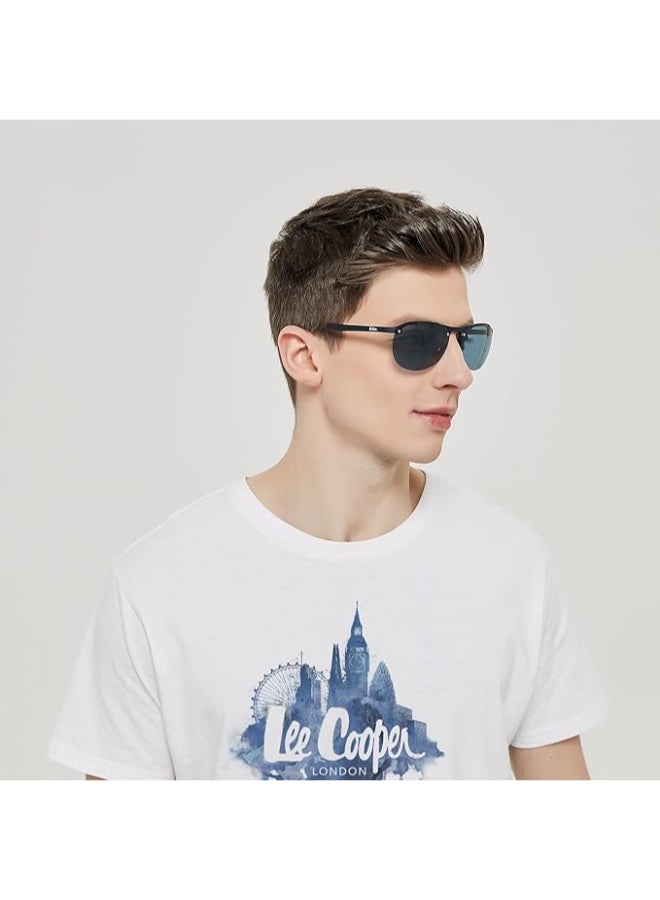 لي كوبر Men's Polarized Sunglasses Matt Dark Blue  Frame Single Blue Mirror Lens 63mm  - LC1020C02  - Image 4