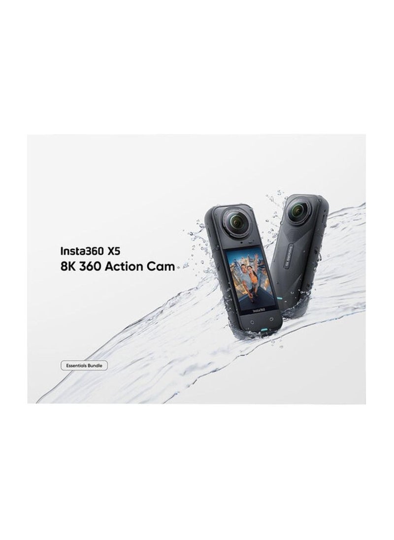Insta360 X5 Essentials Bundle | X5 Camera + Extra Battery + 114cm Invisible Sefie Stick + Lens Cap + Carry Case, 15m Waterproof 8K 360 Action Camera, Low Light Capture, Wind Guard - Black - Image 3