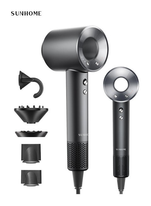 Supersonic Hair Dryer with Diffuser Negative Ion Blow Dryer 110, 000 RPM Brushless Motor 3 Heat Settings High-Speed Fast Drying Professional Hair Dryer with 5 Attachments silver