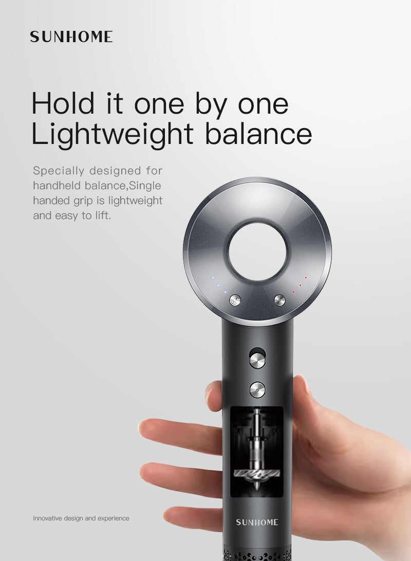 صن هوم Supersonic Hair Dryer with Diffuser Negative Ion Blow Dryer 110, 000 RPM Brushless Motor 3 Heat Settings High-Speed Fast Drying Professional Hair Dryer with 5 Attachments silver  - Image 3