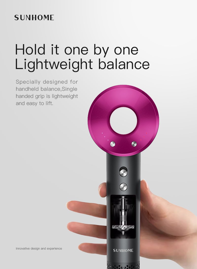 صن هوم Supersonic Hair Dryer with Diffuser Negative Ion Blow Dryer 110, 000 RPM Brushless Motor 3 Heat Settings High-Speed Fast Drying Professional Hair Dryer with 5 Attachments red  - Image 3