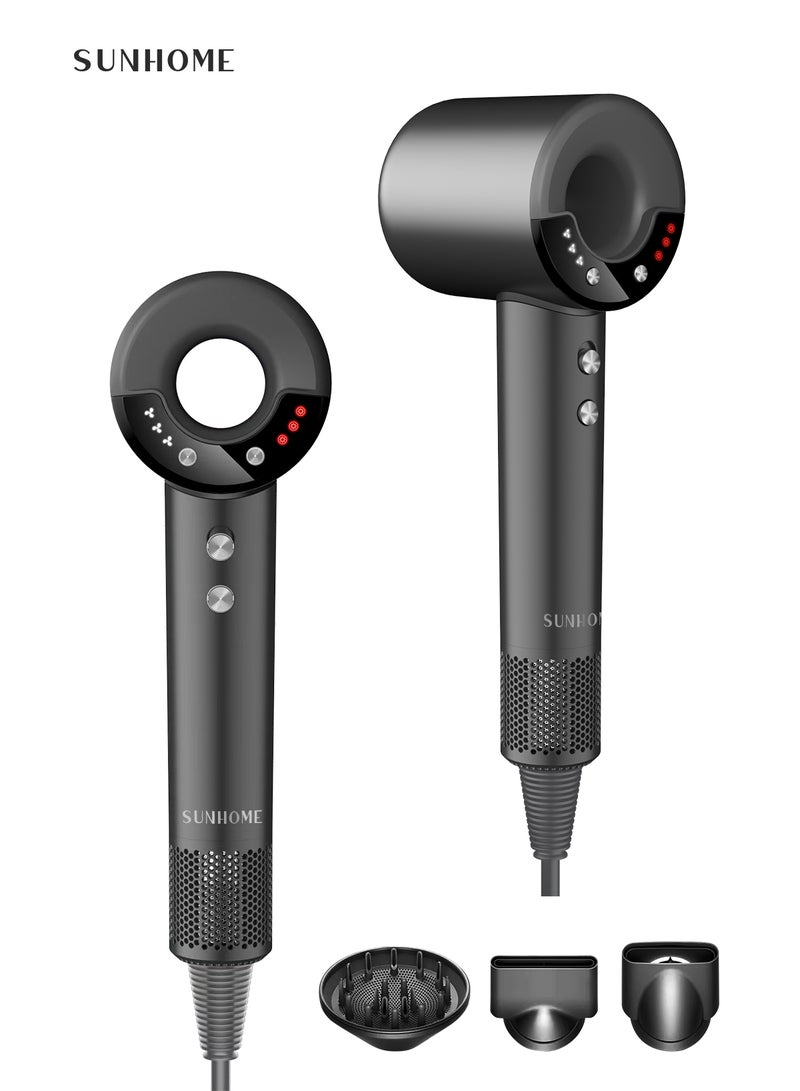 صن هوم Supersonic Hair Dryer with Diffuser Negative Ion Blow Dryer 110, 000 RPM Brushless Motor 3 Heat Settings High-Speed Fast Drying Professional Hair Dryer with 3 Attachments grey  - Image 1