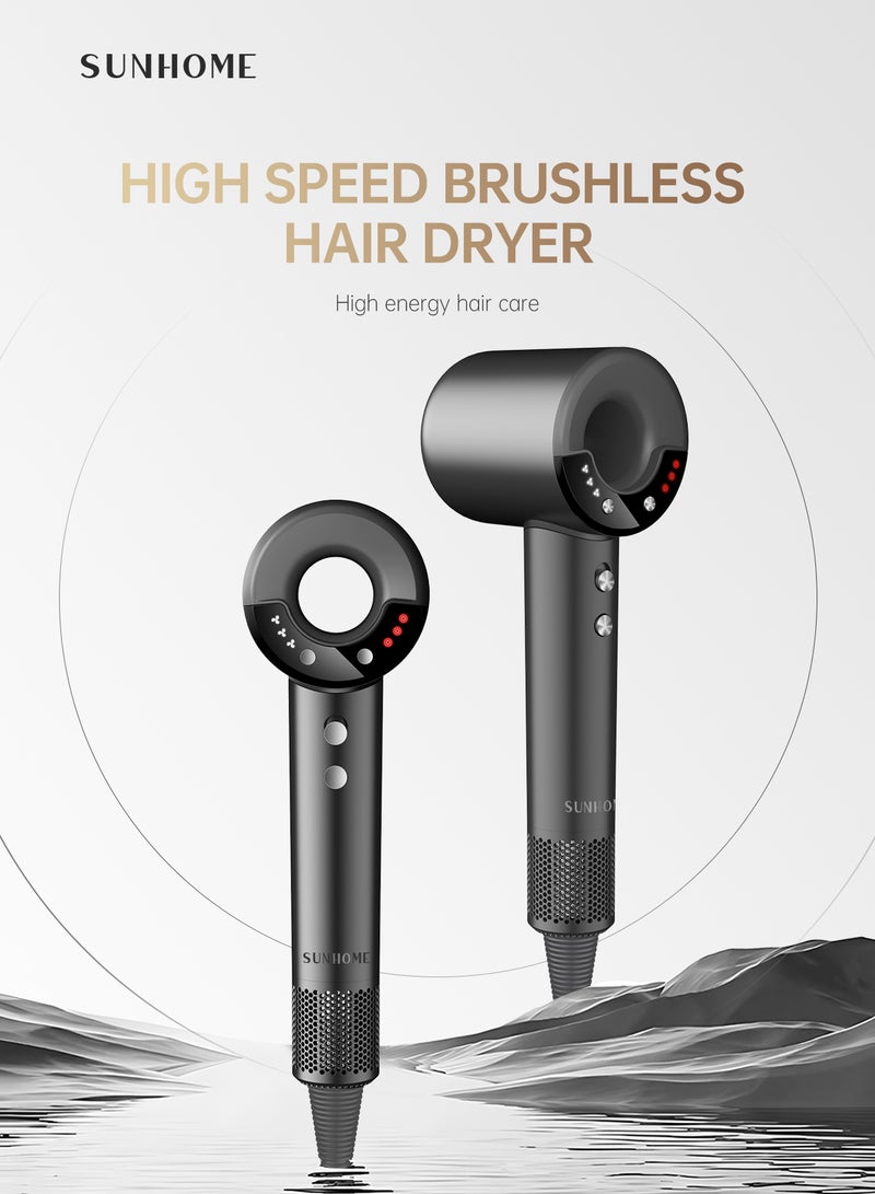 صن هوم Supersonic Hair Dryer with Diffuser Negative Ion Blow Dryer 110, 000 RPM Brushless Motor 3 Heat Settings High-Speed Fast Drying Professional Hair Dryer with 3 Attachments grey  - Image 5