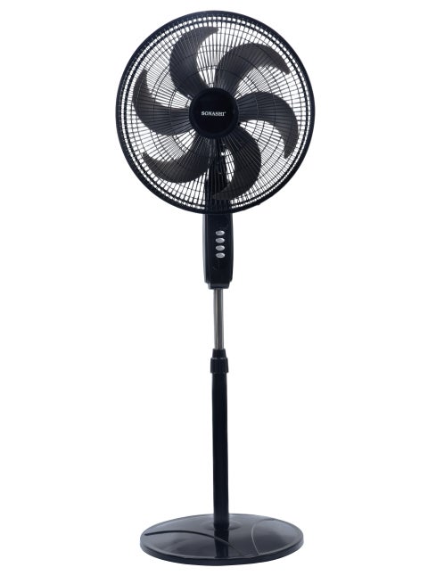 18" Stand Fan With Height Adjustable Feature | 6 Blade Leaf With 3 Speed Switch And Oscillation Function | Self Protected When Over Heated | Ideal For Office, Rooms And Dining Rooms | Tower/Stand Fan 75 W SF-8042S Black