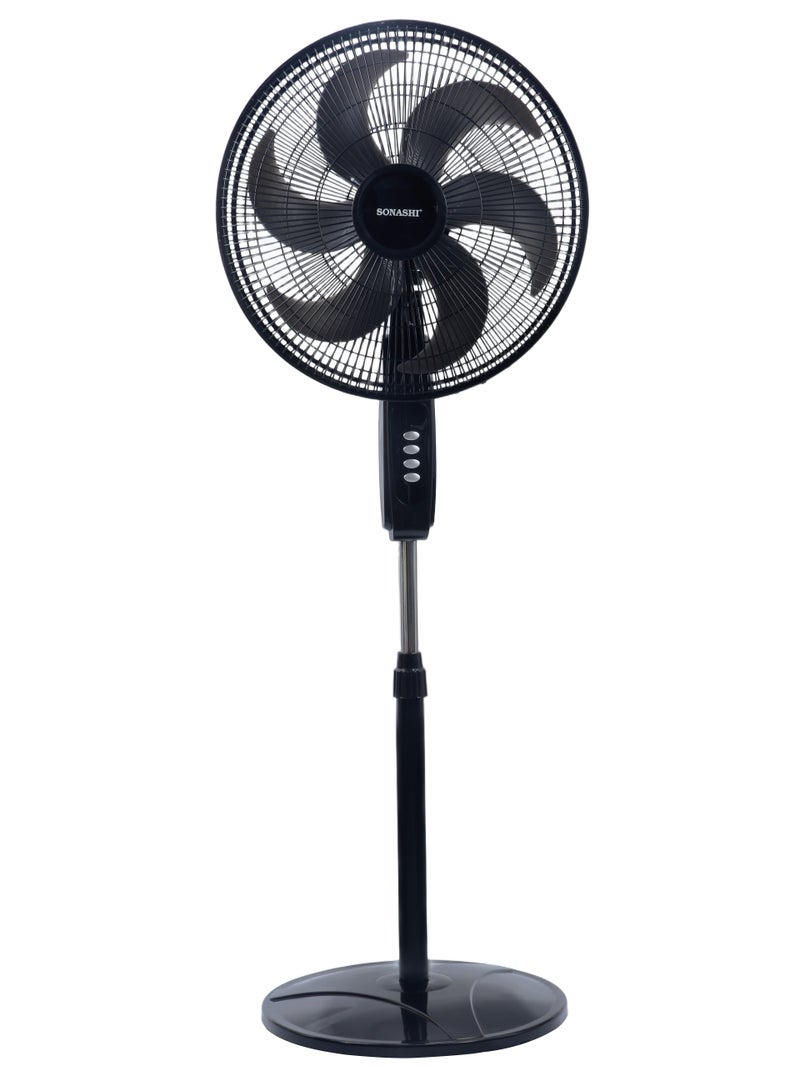 Sonanshi 18" Stand Fan With Height Adjustable Feature | 6 Blade Leaf With 3 Speed Switch And Oscillation Function | Self Protected When Over Heated | Ideal For Office, Rooms And Dining Rooms | Tower/Stand Fan 75 W SF-8042S Black  - Image 1