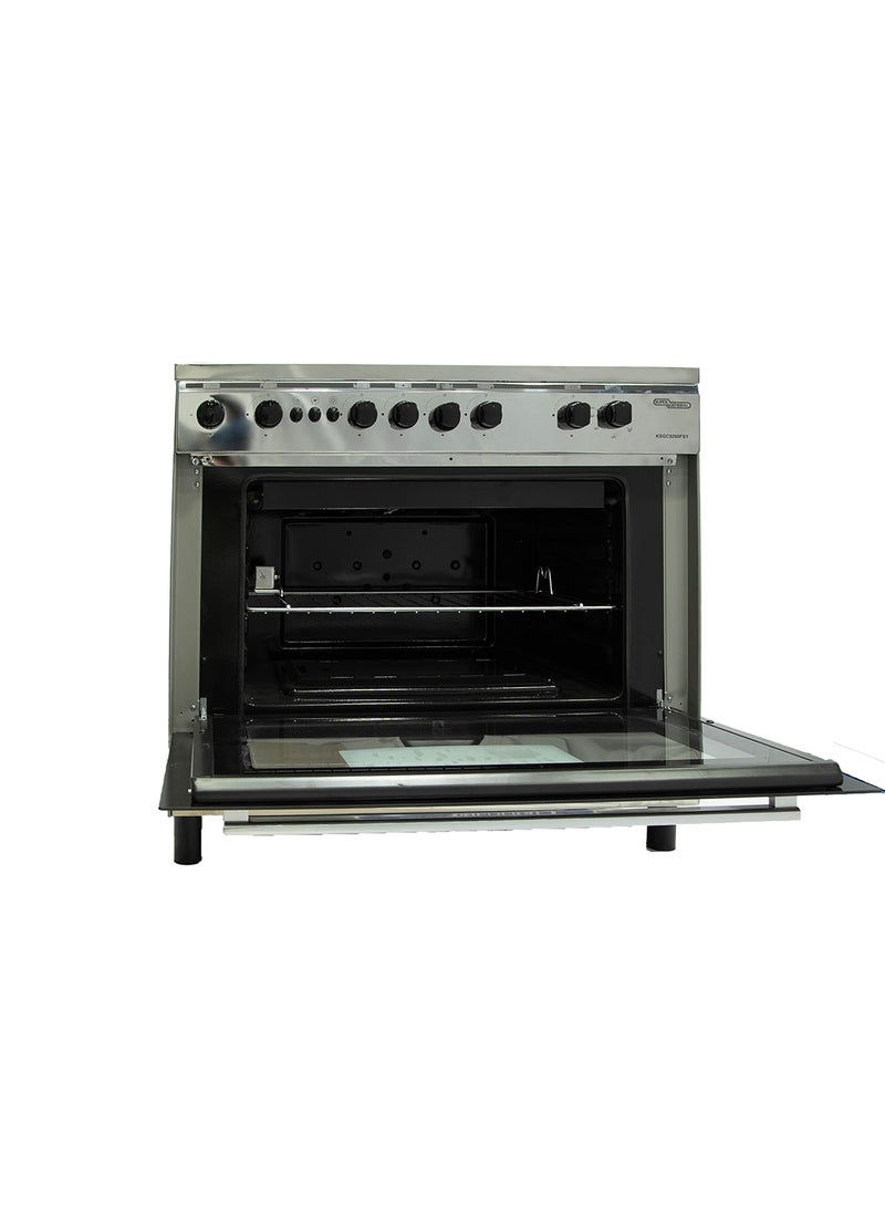 SUPER GENERAL Freestanding Gas-Cooker 5-Burner Full-Safety, Steel Cooker, Gas Oven with Thermostat, Double-Rotisserie, Automatic Ignition, Silver, 90 x 60 x 85 cm, KSGC9260FSY, 2 Year Warranty KSGC9260FSY Silver - Image 2