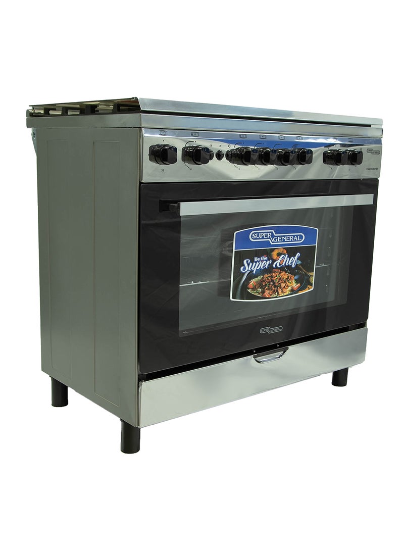SUPER GENERAL Freestanding Gas-Cooker 5-Burner Full-Safety, Steel Cooker, Gas Oven with Thermostat, Double-Rotisserie, Automatic Ignition, Silver, 90 x 60 x 85 cm, KSGC9262FSY, 2 Year Warranty KSGC9262FSY Silver - Image 1