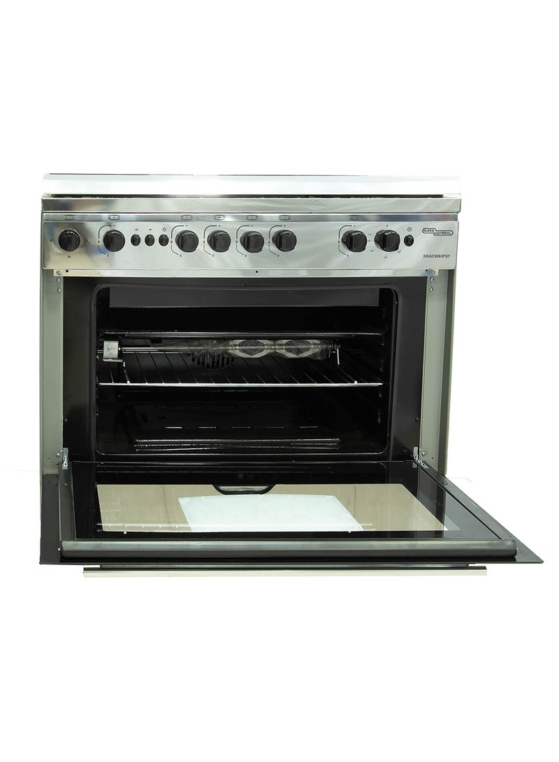 SUPER GENERAL Freestanding Gas-Cooker 5-Burner Full-Safety, Steel Cooker, Gas Oven with Thermostat, Double-Rotisserie, Automatic Ignition, Silver, 90 x 60 x 85 cm, KSGC9262FSY, 2 Year Warranty KSGC9262FSY Silver - Image 2