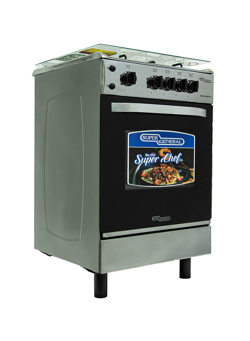 SUPER GENERAL Freestanding Gas-Cooker 4-Burner Full-Safety, Steel Cooker, Gas Oven with Thermostat, Automatic Ignition, Silver, 55 x 55 x 85 cm, KSGC55540FSY, 2 Year Warranty KSGC55540FSY Silver - Image 1