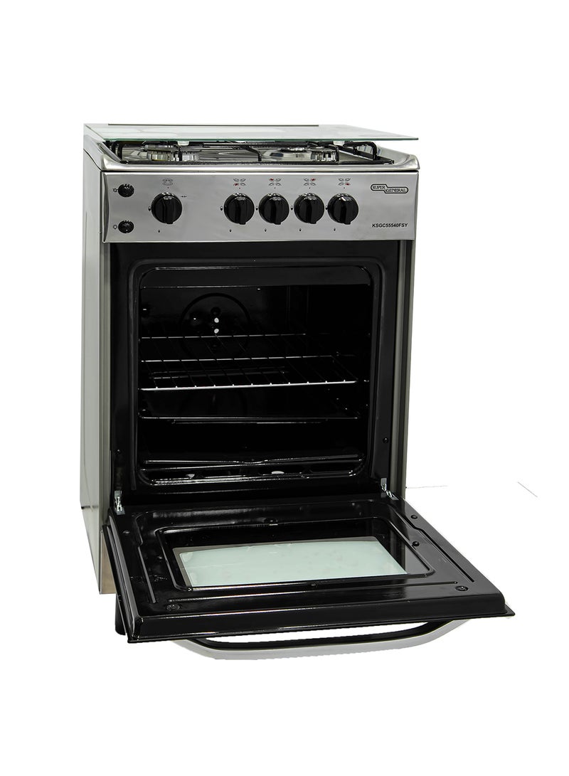 SUPER GENERAL Freestanding Gas-Cooker 4-Burner Full-Safety, Steel Cooker, Gas Oven with Thermostat, Automatic Ignition, Silver, 55 x 55 x 85 cm, KSGC55540FSY, 2 Year Warranty KSGC55540FSY Silver - Image 2
