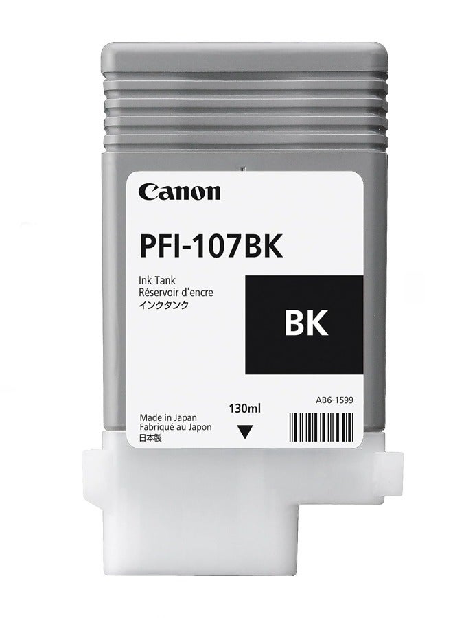 Canon PFI-107bk Ink Cartridge, 130mL Inkjet, Compatible with imagePROGRAF IPF 770/ iPF680/685/780/785 Printers (1 Pack) Black - Image 1