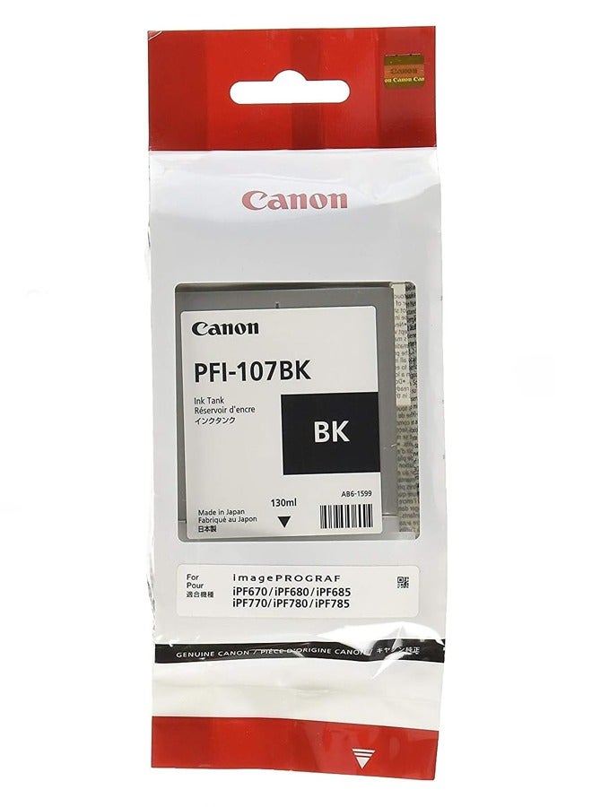 Canon PFI-107bk Ink Cartridge, 130mL Inkjet, Compatible with imagePROGRAF IPF 770/ iPF680/685/780/785 Printers (1 Pack) Black - Image 3