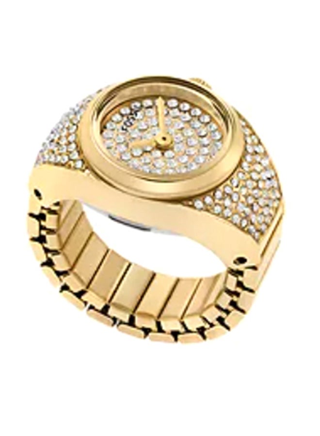 فوسيل خاتم ساعة من الفولاذ المقاوم للصدأ بلون الذهب ذو اليدين - Image 1