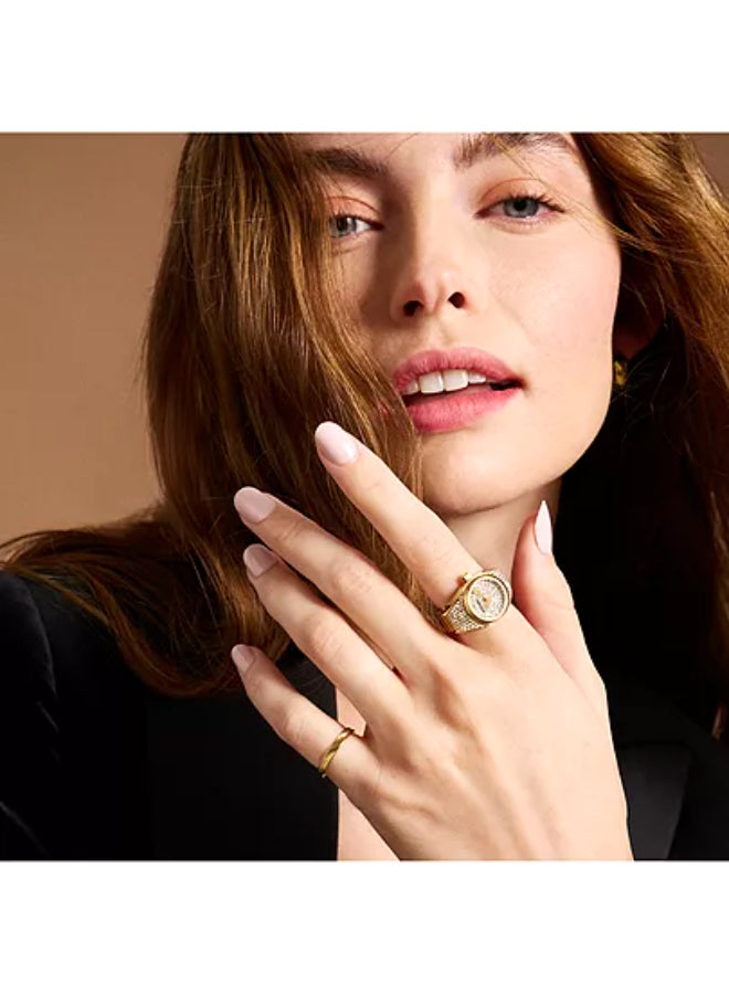 فوسيل خاتم ساعة من الفولاذ المقاوم للصدأ بلون الذهب ذو اليدين - Image 2