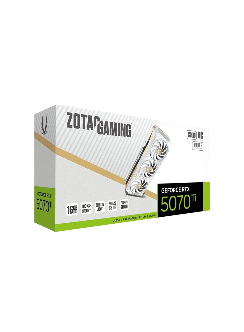 ZOTAC GAMING GeForce RTX 5070 Ti OC 16GB GDDR7 Graphics Card, NVIDIA Blackwell Architecture, 8960 CUDA Cores, 2482 MHz Boost, IceStorm 3.0 Cooling, RGB, 3x DP 2.1, HDMI 2.1, PCIe 4.0, Dual BIOS, Metal Backplate, VR-Ready, 4K & Ray Tracing Support, Overclocked Edition, White | ZT-B50710Q2-10P  - Image 1