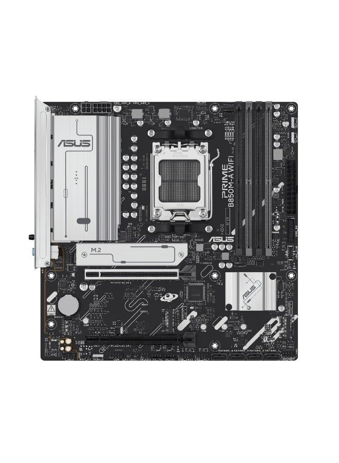 ASUS Prime B850M-A WiFi mATX Motherboard – AM5, Ryzen 9000/7000, DDR5, PCIe 5.0, 3x M.2, 4x SATA, WiFi 6E, 2.5Gb LAN, USB-C, HDMI/DP, Aura Sync, BIOS Flash - 90MB1LN0-M0EAY0 Black  - Image 1