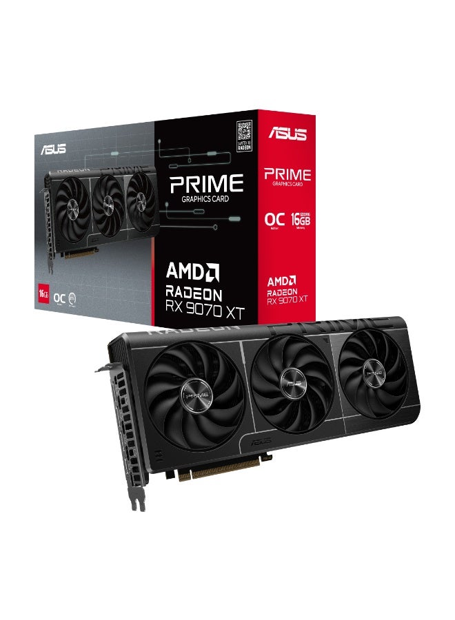 ASUS Prime Radeon RX 9070 XT OC Edition 16GB GDDR6 Graphics Card – RDNA 4, PCIe 4.0, 3030 MHz Boost, Triple Axial-Tech Fans, HDMI 2.1b + 3x DisplayPort 2.1a, 256-bit, 20 Gbps, 3x 8-Pin Power, 2.5-Slot, Ray Tracing, FSR 4 Support, GPU Tweak III, Backplate, 4K & 1440p Gaming Ready | 90YV0L71-M0NA00 - Image 1
