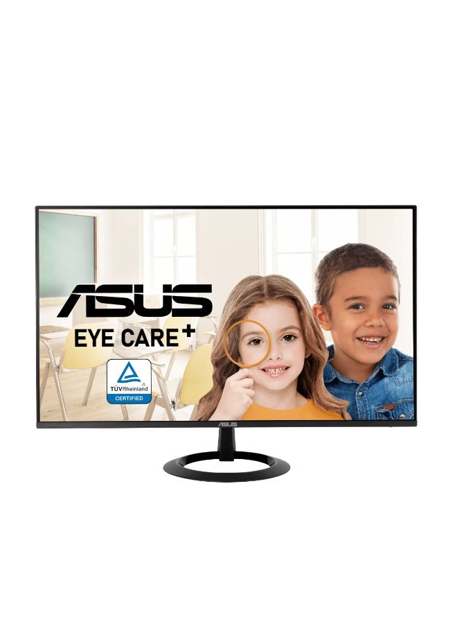 ASUS VZ27EHF 27" Full HD IPS Monitor, 1920x1080, 100Hz Refresh Rate, 1ms MPRT, Adaptive-Sync, Ultra-Slim Bezel, Flicker-Free & TÜV Low Blue Light Eye Care, HDMI, 3.5mm Audio Out, VESA Mount, GamePlus, Tilt Adjustable - 90LM07B0-B01470 Black  - Image 1