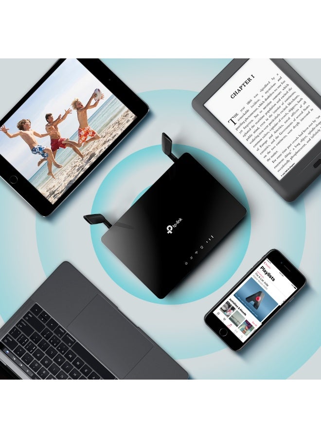 Archer MR402 AC1200 Dual Band 4G LTE Wireless Wi-Fi Router, Nano SIM Slot, Up to 1200Mbps (2.4GHz 300Mbps + 5GHz 867Mbps), Supports 4G LTE/3G/DSL Failover, 64 Devices, 2 Detachable Antennas, Parental Controls, Guest Network, Tether App, WAN/LAN Ports, VPN, QoS, Plug & Play, UAE Compatible black