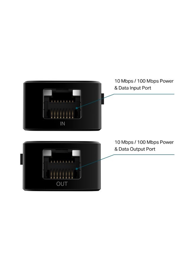 TP-LINK TL-POE10E PoE+ Injector Adapter – IEEE 802.3af/at Compliant, 10/100 Mbps, Up to 20W Output, 250m Range, Dual RJ45 Ports, Plug & Play, Compact Design, PoE IN/OUT, Ideal for IP Cameras and Access Points Black  - Image 4