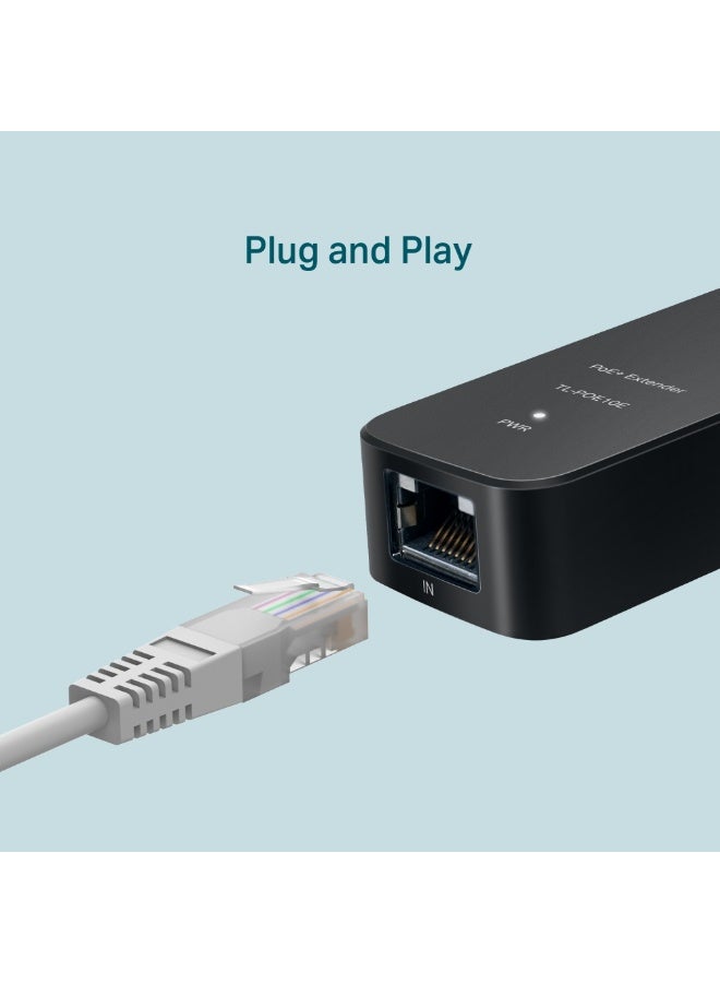 TL-POE10E PoE+ Injector Adapter – IEEE 802.3af/at Compliant, 10/100 Mbps, Up to 20W Output, 250m Range, Dual RJ45 Ports, Plug & Play, Compact Design, PoE IN/OUT, Ideal for IP Cameras and Access Points Black