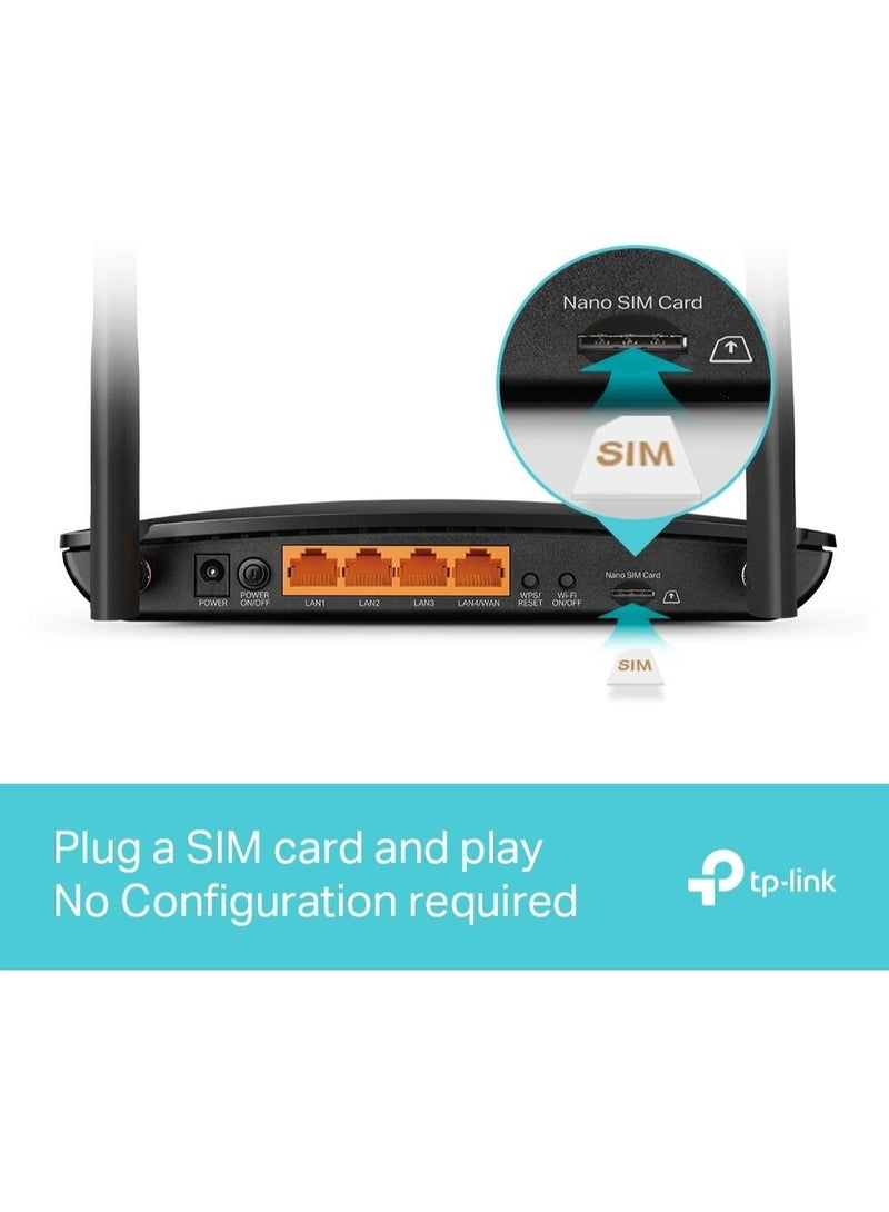 TP-LINK Archer MR500 4G+ Cat6 AC1200 Wireless Dual Band Gigabit Router, 4x LAN Ports, 1x Nano SIM Card Slot, 300 Mbps at 2.4 GHz & 867 Mbps at 5 GHz, 2 Detachable Antennas - Archer MR500 Black  - Image 5