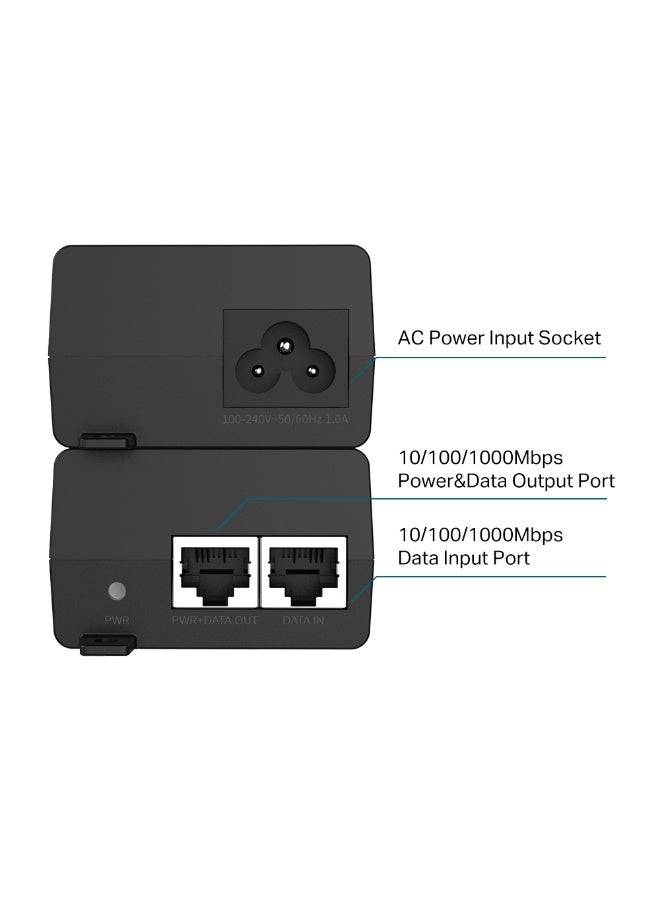 تي بي لينك Omada POE160S Gigabit PoE+ Injector | IEEE 802.3af/at Compliant | Up to 30W Power Output | Dual RJ45 Gigabit Ports | Integrated Power Supply | Plug-and-Play | Wall/Desktop Mount | 100–240V AC Input | Supports Access Points, IP Cameras, VoIP | 125x59.4x36.8mm | Black black  - Image 4