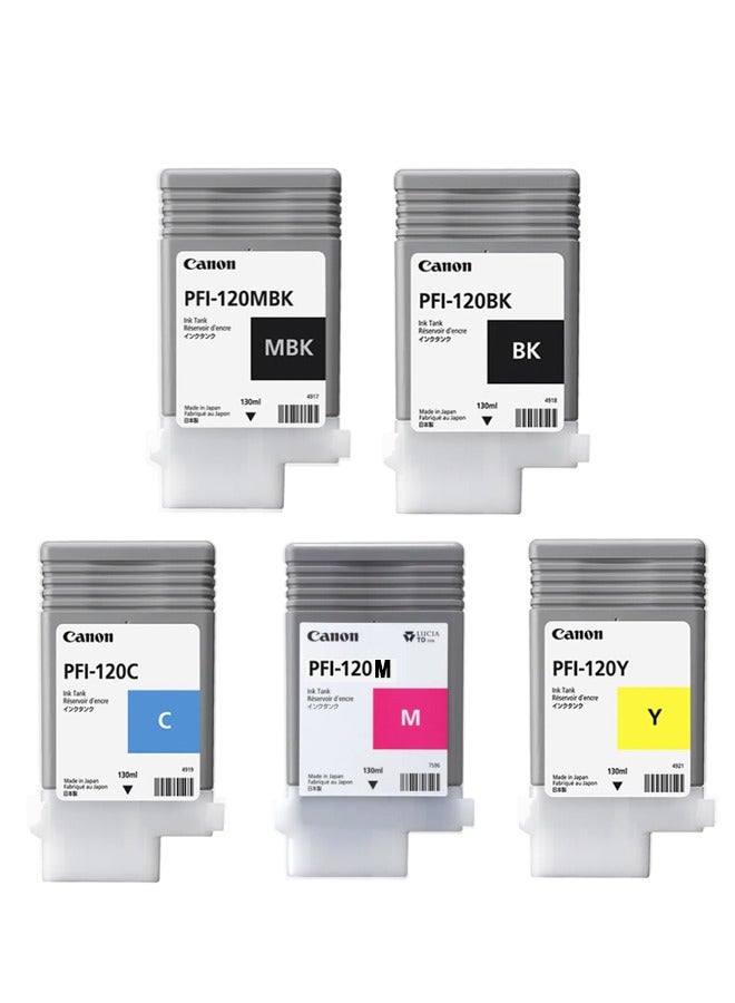 Canon PFI-120 Printer Ink Cartridges | Full set of 5 x ink tanks  for Canon TM-series Printers | 2885C001AA-2889C001AA Matt Black,Black, Cyan, Yellow, Magenta  - Image 1
