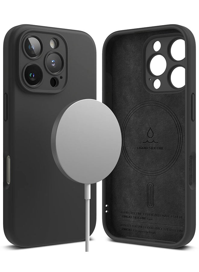 Ringke Silicone Magnetic For iPhone 16 Pro Case Cover Powerful Magnet Long Lasting Silky Feel Phone Cover - Black - Image 1