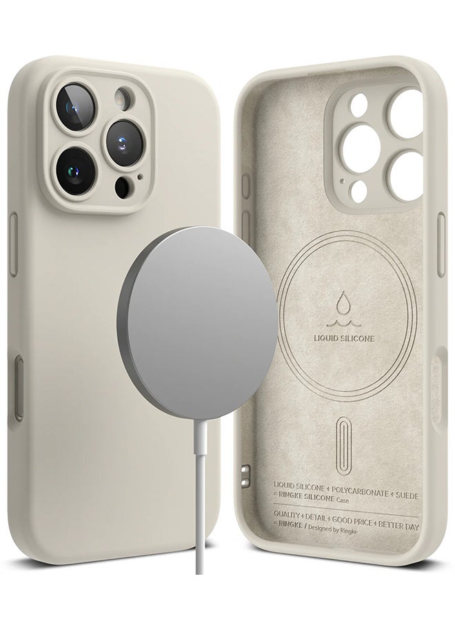 Ringke Silicone Magnetic For iPhone 16 Pro Case Cover Powerful Magnet Long Lasting Silky Feel Anti-Fingerprint Back Cover - Stone - Image 1
