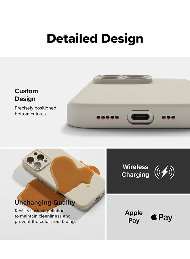 Ringke Silicone Magnetic For iPhone 16 Pro Case Cover Powerful Magnet Long Lasting Silky Feel Anti-Fingerprint Back Cover - Stone - Image 5